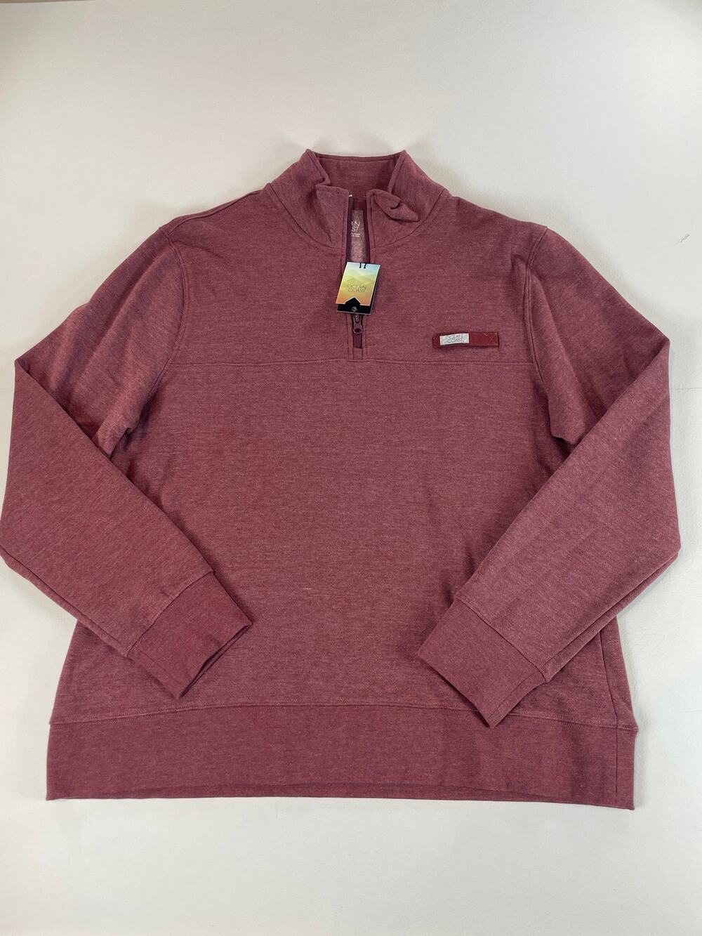 Ocean + Coast Fleece Size M Brick Red Heather Quarter Zip Mock Neck NWT